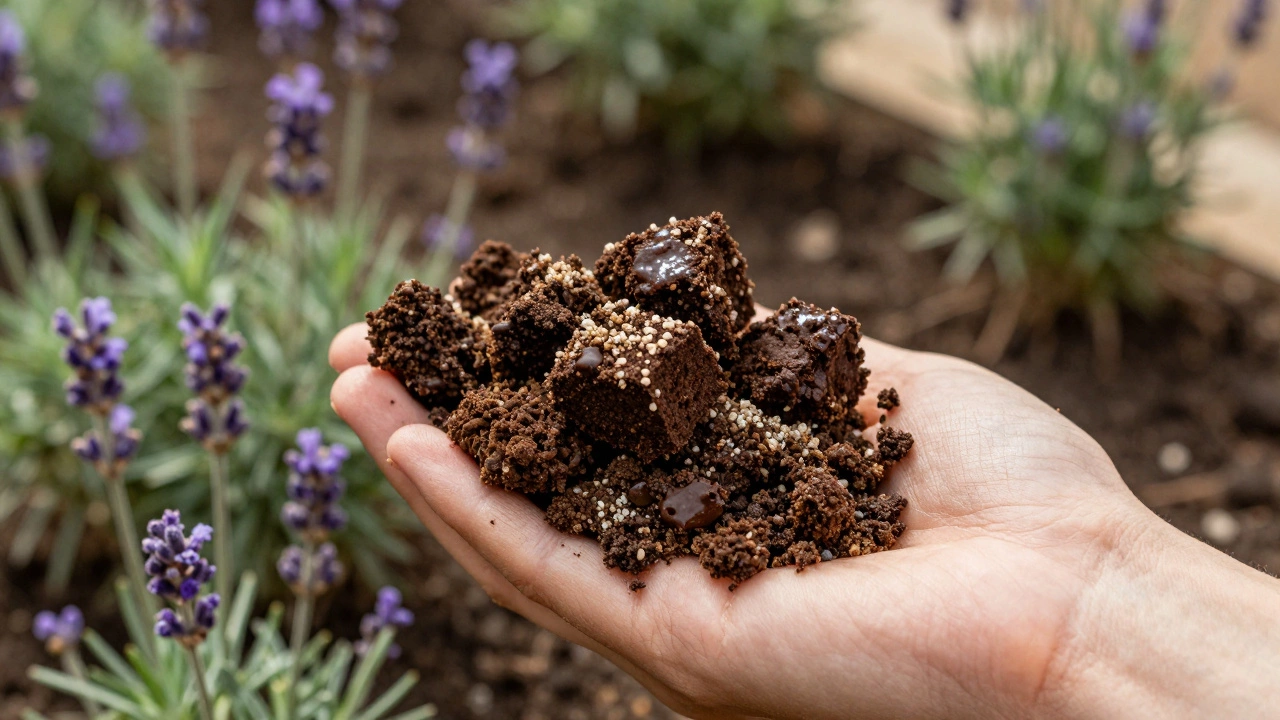 Hand holding crumbly, well-drained soil with visible perlite, sand, and compost particles.