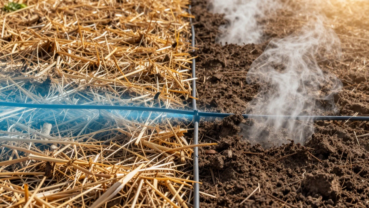 Illustration comparing water retention in mulched versus bare soil