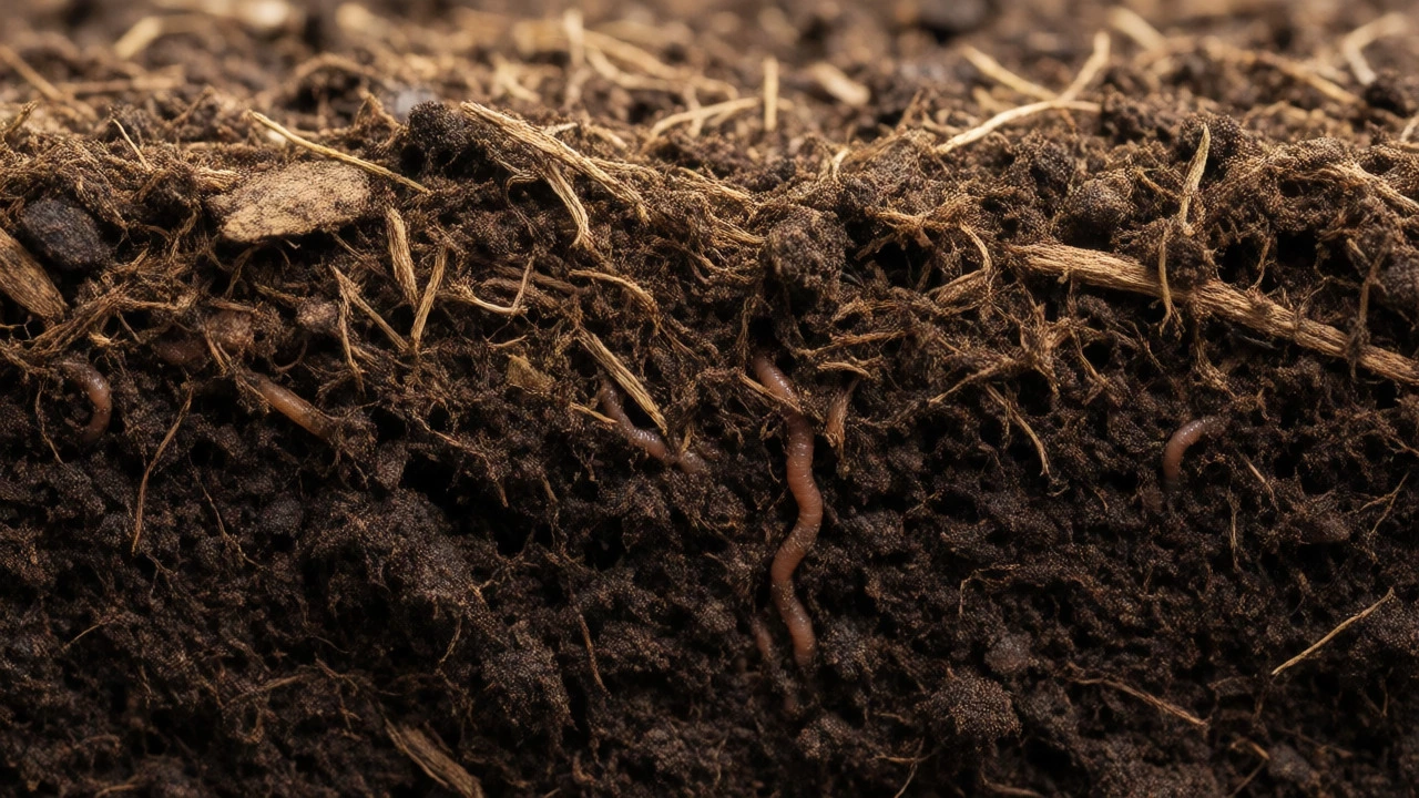 Cross-section of layered soil with worms migrating between zones